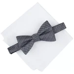 Men’s Balaton Stripe Bow Tie & Solid Pocket Square Set